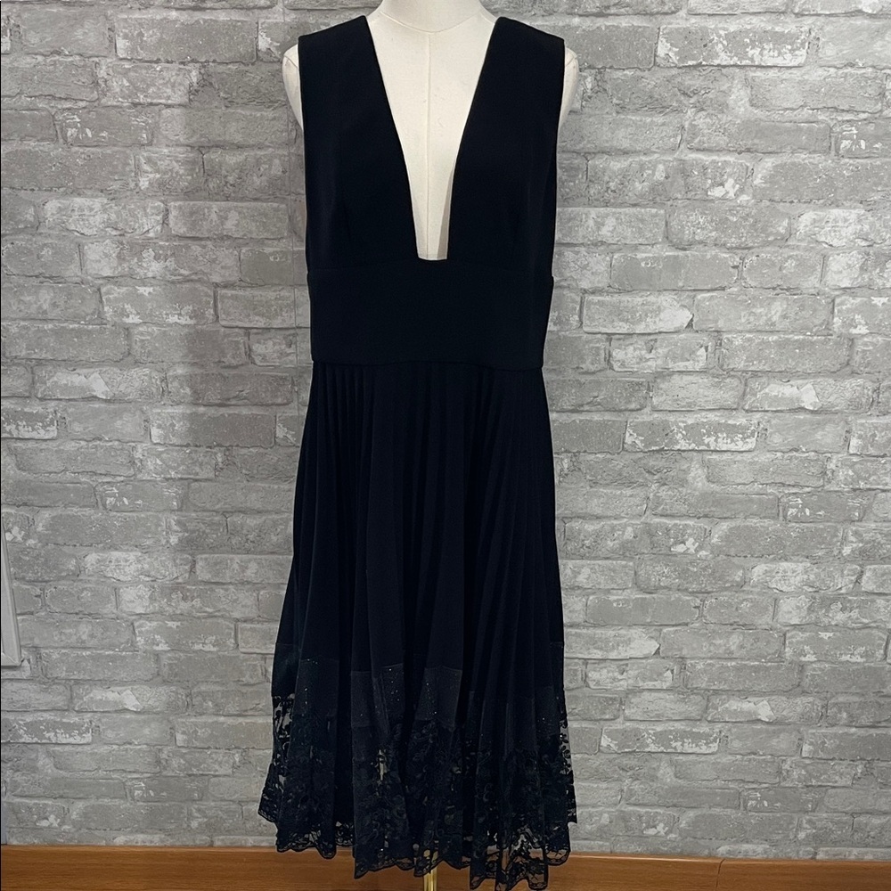 Helsi Chic Black Midi Dress with Lace Hem